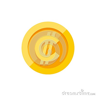 Costa Rican and Salvadoran colon currency symbol on gold coin flat style Vector Illustration