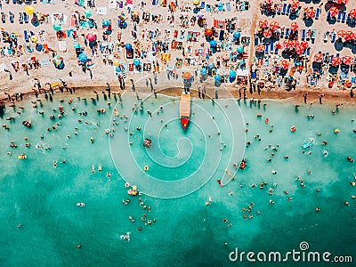 Aerial Drone View Of People Crowd Having Fun And Relaxing On Costinesti Beach In Romania Editorial Stock Photo