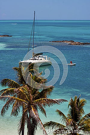 costline boat catamaran in the blue lagoon relax mexico Editorial Stock Photo