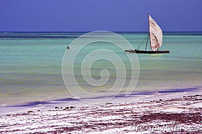 Costline boat pirague in the blue lagoon relax of africa Stock Photo