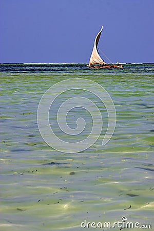 Costline boat pirague in the blue lagoon relax zanzibar Stock Photo