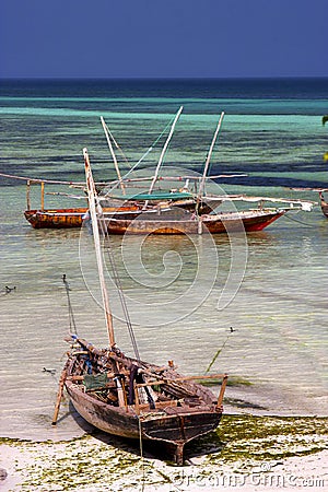 Costline boat pirague the lagoon relax of zanzibar africa Stock Photo