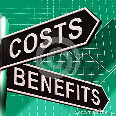 Costs Benefits Choices On Signpost Showing Analysis And Value 3d Illustration Stock Photo