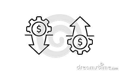 Costs optimization and production efficiency, cost management icon. Reduce, decrease price. Inflation sign. Vector on isolated Vector Illustration