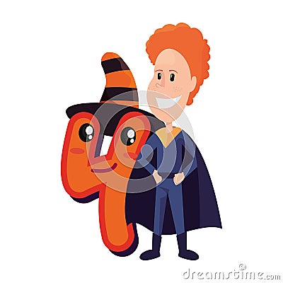 boy with costume and character number halloween Cartoon Illustration