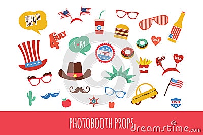 Costume props for independence day of America. themed photo booth party Vector Illustration