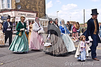 Costumed members of the Dickens Festival parade Editorial Stock Photo