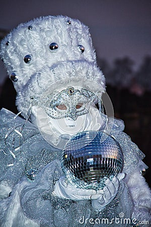 Costumed Reveler of the Carnival of Venice Stock Photo