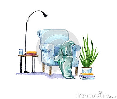 Cosy armchair, reading place Cartoon Illustration