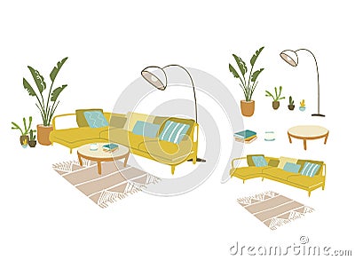 Cosy room, flat furniture interior design vector illustration Vector Illustration