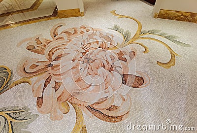 Cotai Macao Grand Lisboa Palace Palazzo Versace Spa Lobby Macau Italian Fashion Legend Interior Design Flower Mosaic Pattern Floor Editorial Stock Photo