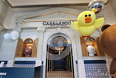 Cotai Macau Line Hotel Lisboeta Lobby Friends Party Character Brown Bear Chicken Cony Rabbit Anime Cartoon Props Event Display Editorial Stock Photo