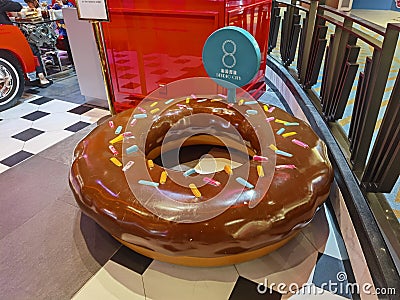 Cotai Macau Studio City Joyride American Diner Restaurant Burger Snack Props Decoration Entertainment Chocolate Donut Furniture Editorial Stock Photo