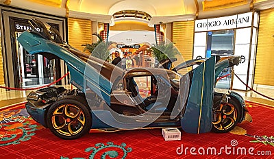 Cotai Macau Wynn Palace Hypercar Exhibition Koenigsegg Regera Ghost Package Roadster Race Car Macao Event Luxury Lifestyle Editorial Stock Photo