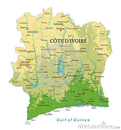 Cote d`Ivoire physical map Vector Illustration