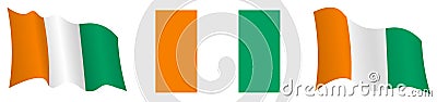 Cote dIvoire flag in static position and in motion, fluttering in wind in exact colors and sizes, on white background Vector Illustration