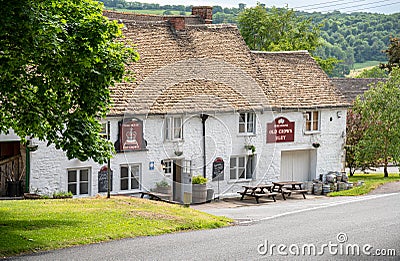 The Cotswold village of Uley with the Old Crown country pub, The Cotswolds Gloucestershire, England Editorial Stock Photo