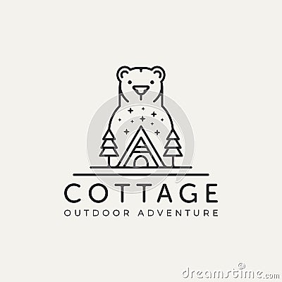 Cottage bear minimalist line art logo icon design Vector Illustration