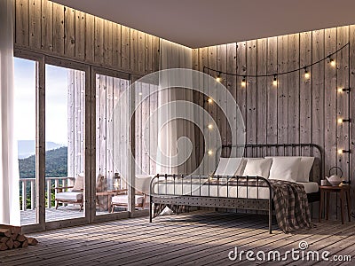 Cottage bedroom 3d render Stock Photo