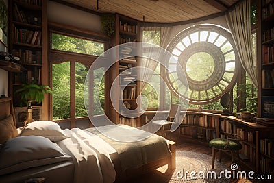 Cottage bedroom loft. Generate Ai Stock Photo