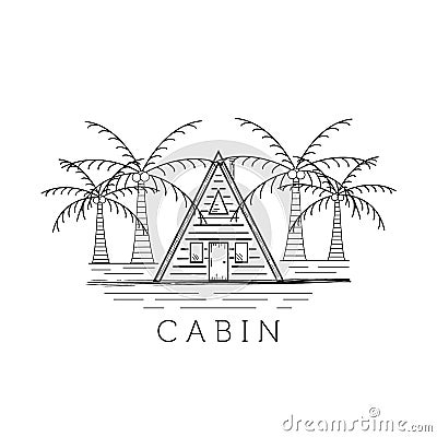 cottage, cabin vector logo vintage illustration with palm tree symbol design Vector Illustration