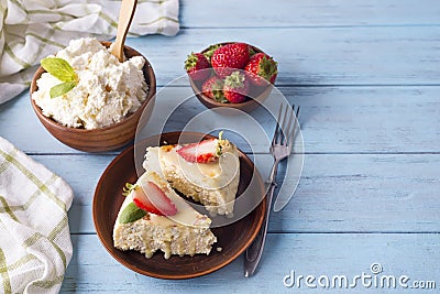 Cottage cheese casserole with strawberries Stock Photo