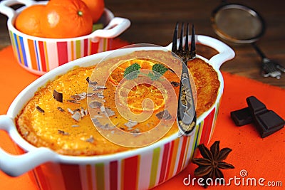 Cottage cheese-Mandarin pudding Stock Photo