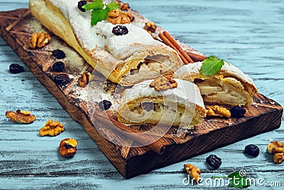 Cottage cheese and raisin strudel Stock Photo