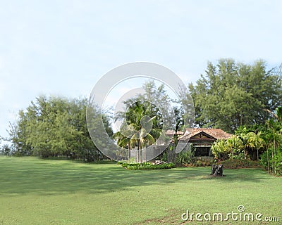 Cottage in the field Stock Photo