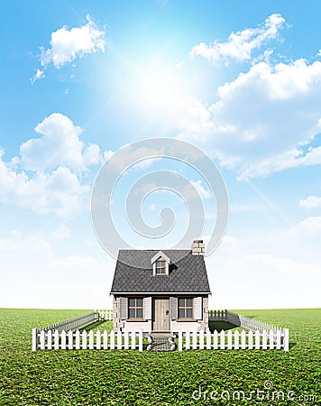 Cottage On Green Lawn Stock Photo