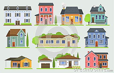 Cottage house facede vector city street view buildings of town house face side modern world house building flat Vector Illustration