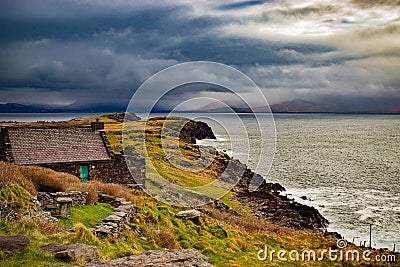  Cottage on Irish Shore Stock Photo