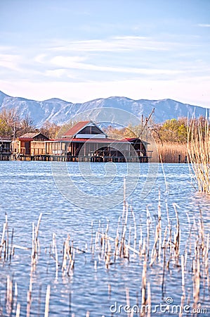 Cottage Lake-Lake dwellings Stock Photo