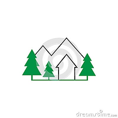 Cottage mountains forest vector logo Vector Illustration