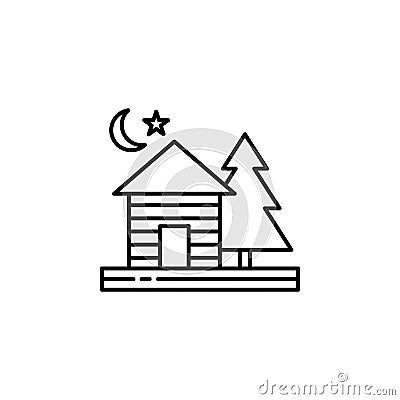 Cottage, night, moon, star, tree outline icon. Element of landscapes illustration. Signs and symbols outline icon can be used for Cartoon Illustration