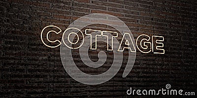 COTTAGE -Realistic Neon Sign on Brick Wall background - 3D rendered royalty free stock image Stock Photo