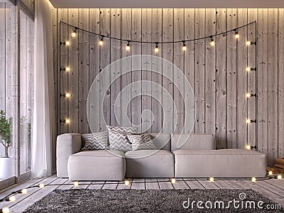 Cottage style living room 3d render Stock Photo