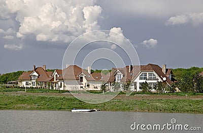 Cottage town on the picturesque lake shore Stock Photo