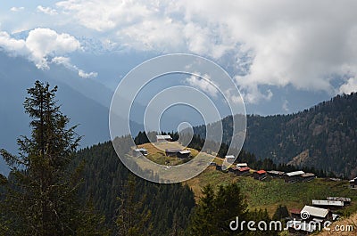 Cottages in village, Pokut Tableland, Turkey Stock Photo