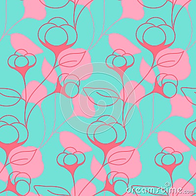 Cotton boll seamless pattern, light pink blue color Vector Illustration
