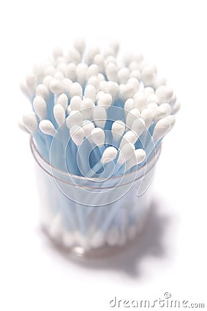 Cotton buds in container Stock Photo