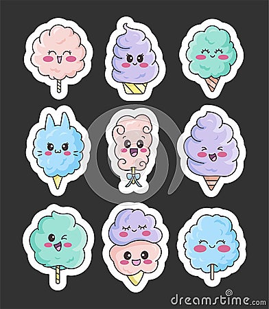 Cotton candy characters. Sticker Bookmark Vector Illustration