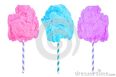 Cotton candy in pink, blue and purple colors isolated on white Stock Photo