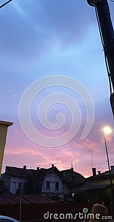 Cotton candy sky captured at 7am Stock Photo