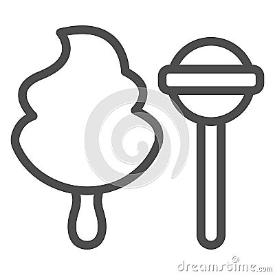 Cotton candy and sweet lollipop line icon, icecream concept, cotton candy vector sign on white background, sweet Vector Illustration