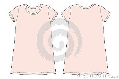 Cotton chemise technical sketch. Light pink color. Nightdress for woman Vector Illustration