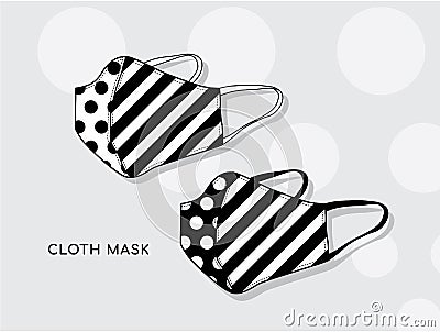 Cotton cloth mask black or white Vector Illustration