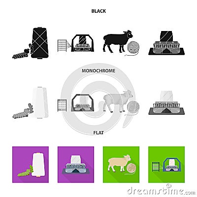 Cotton, coil, thread, pest, and other web icon in black, flat, monochrome style. Textiles, industry, gear icons in set Vector Illustration