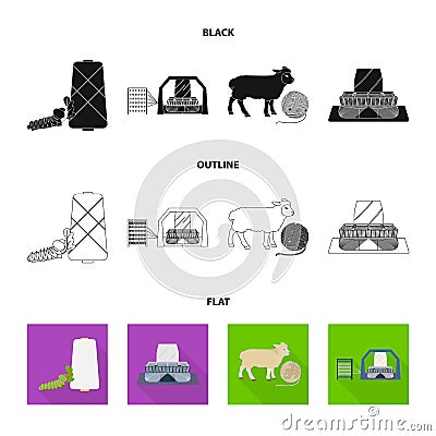 Cotton, coil, thread, pest, and other web icon in black,flat,outline style. Textiles, industry, gear icons in set Vector Illustration
