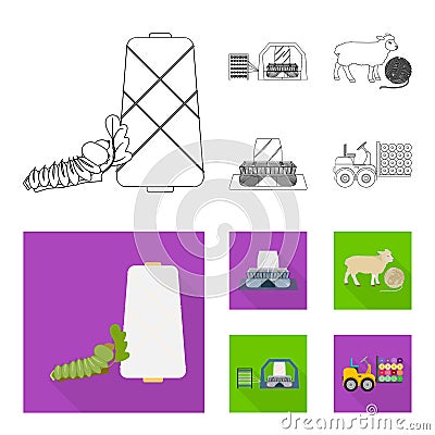Cotton, coil, thread, pest, and other web icon in outline,flat style. Textiles, industry, gear icons in set collection. Vector Illustration
